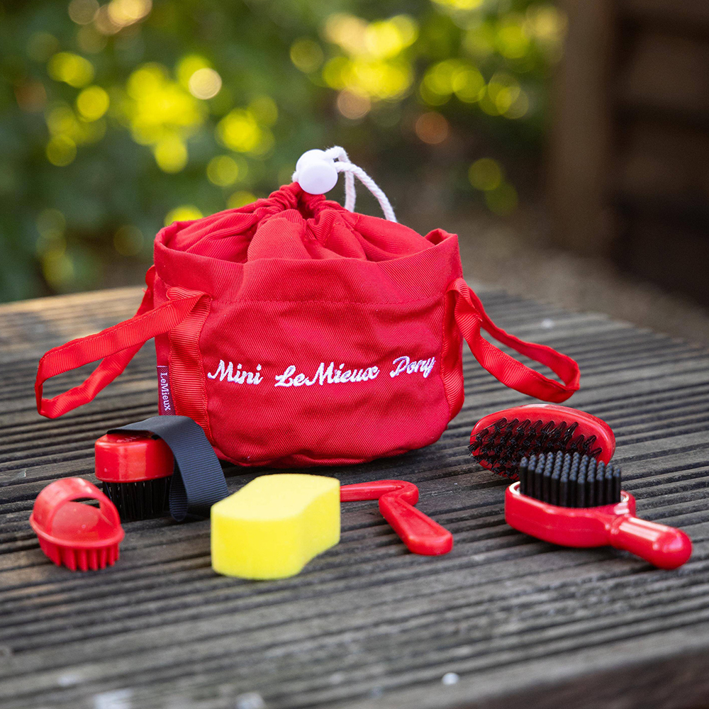 LeMieux Toy Pony Grooming Kit in Ember with grooming brushes and sponge