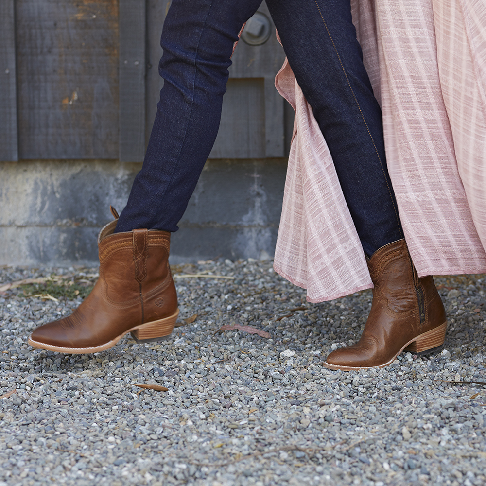 Ariat cowboy boots worn with jeans and shirt