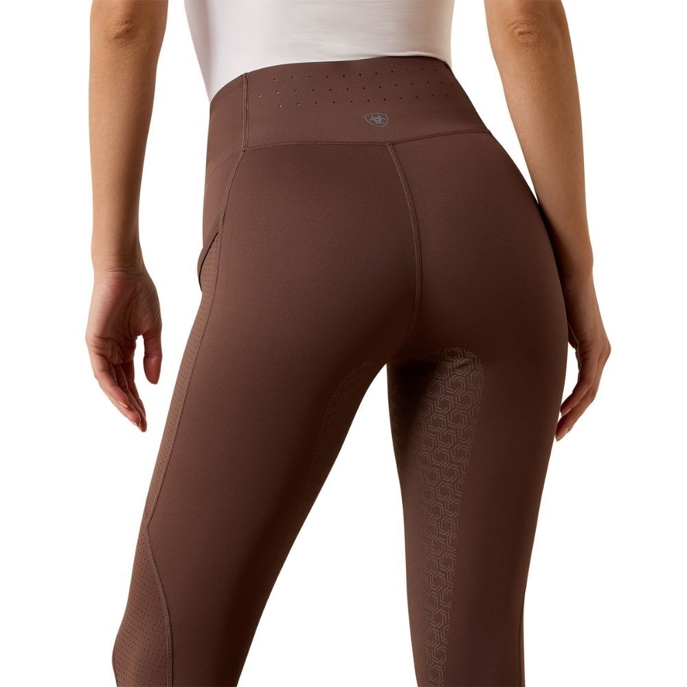 Close-up of Ariat EOS riding tights showing high waistband, compression fit and breathable material