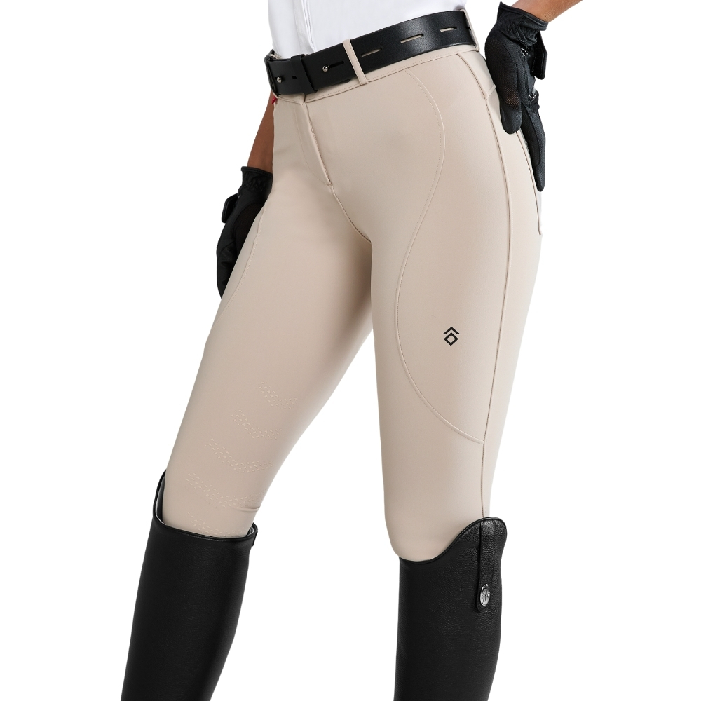Female wearing beighe Aztec Diamond Breeches