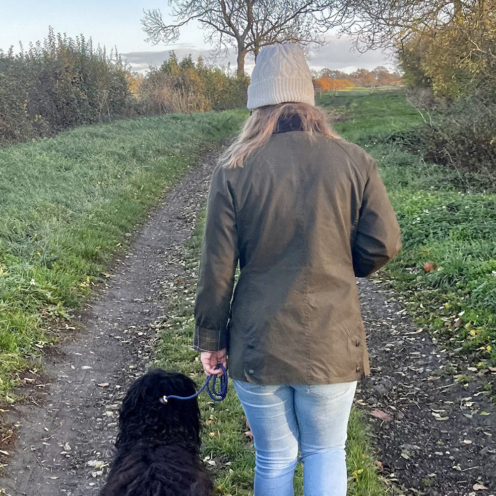 Back of women's Barbour wax jacket