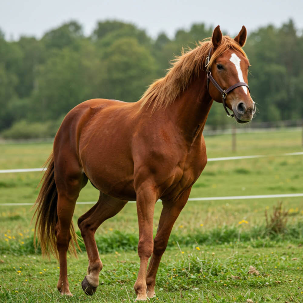 Chestnut coloured horse in field Chestnut coloured horse in field