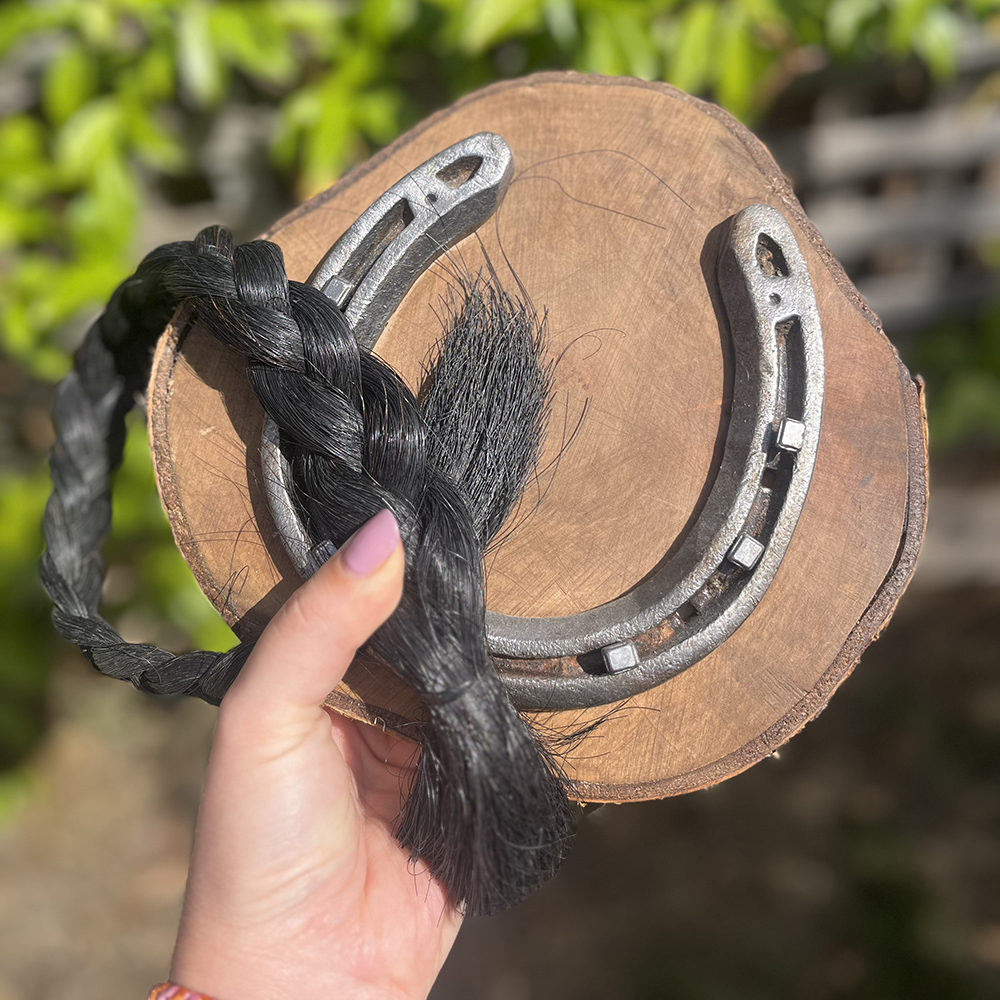 Horses tail and shoe keepsake after loss of horse 